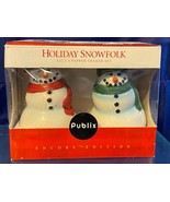 Publix 2005 Holiday Snowfolk Snowman Salt and Pepper Shakers Ceramic Chr... - $23.00 CAD