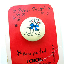 Purrfect Cat Lapel Pin Foxlore Handpainted Brooch Vintage Kitty Pin On Card 1983 - £13.65 GBP