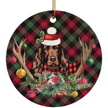 Funny Irish Setter Dog With Deer Anlters Plaid Pattern Ornament Gift Tree Decor - £12.19 GBP