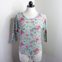 Almost Famous Juniors S Blue Multicolor Floral Semi-Sheer Knit Sweater Top - £3.93 GBP