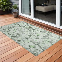 2&#39; X 3&#39; Artichoke Green Floral Washable Non Skid Indoor Outdoor Area Rug - $1,136.07 MXN