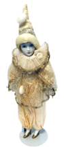 Jester Harlequin Mardi Gras Clown Porcelain Peach Gold Lace with Stand Hat - £18.26 GBP
