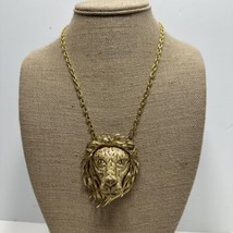 Vintage Luca Razza 70’s Gold Tone Lion Head Pendant Necklace - £47.09 GBP