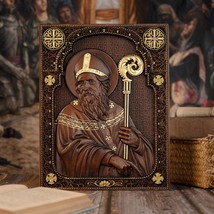 Saint Patrick Wood Carved Icon, Wall Hanging Art Work - £47.95 GBP+