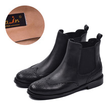 Autumn Classic Boots Women Black Calf Leather Brogue Wingtip Handmade British St - £99.25 GBP