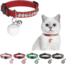 DILLYBUD Leather Personalized Breakaway Cat Collar with Studded Bell and... - £11.89 GBP