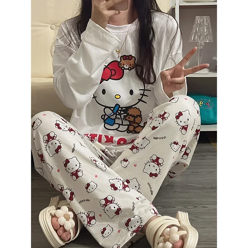 Sanrio Kawaii Anime Hello Kitty Loose Fitting Round Neck Pajamas Set Cute - £10.97 GBP+
