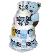 Brown &amp; Blue 4 or 5 Tier Diaper Cake - £101.99 GBP