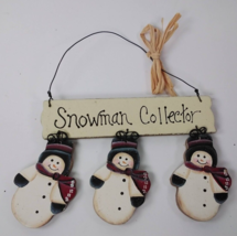 Snowman Collector Hanging Country Wooden Holiday Christmas Ornament Metal Hanger - £4.01 GBP