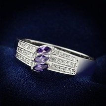 Marquise Cut Purple CZ Three Stone Wide Band 925 Sterling Silver Wedding Ring - £84.57 GBP