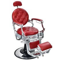Vintage Barber Chair with Adjustable Height and Headrest-Red - Color: Red - €1.168,96 EUR