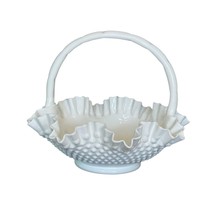 Fenton Milk Glass Bride Basket Hobnail Large 9.5&quot; x 11.75&quot; Vintage Ruffled Wave - £85.95 GBP