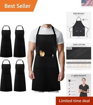 Professional Cooking Aprons - 100% Cotton Adjustable Black Bib with Pockets - $36.00