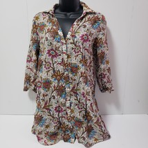 Zara Basic Women&#39;s Shirt Large Brown Floral Paisley Button-Down Tunic Top - $11.15