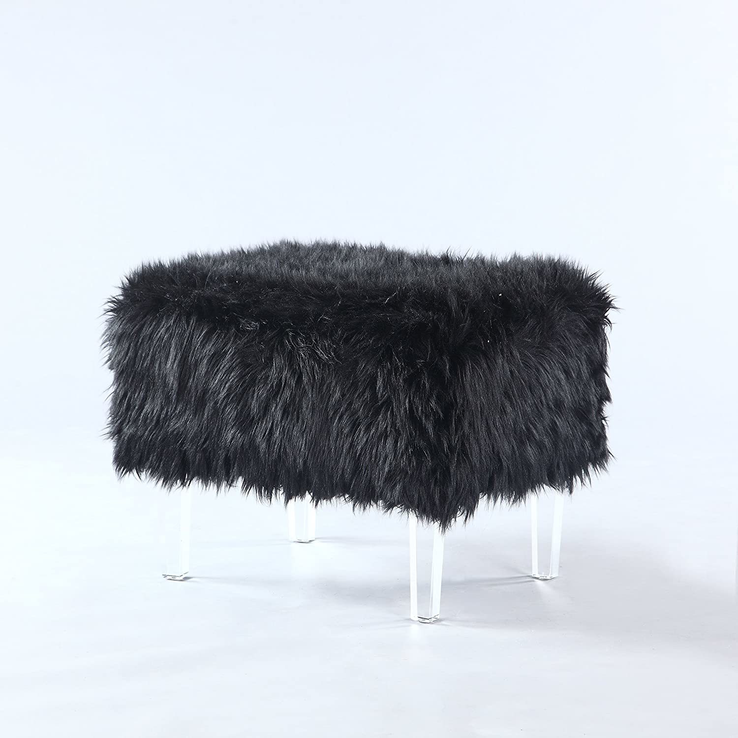 Primary image for The Black Fiorino Modern Contemporary Faux Fur Acrylic Leg Ottoman From Iconic
