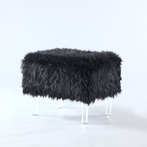 The Black Fiorino Modern Contemporary Faux Fur Acrylic Leg Ottoman From Iconic - £97.13 GBP