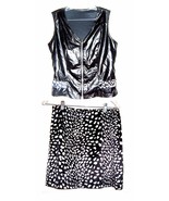 Black &amp; White Furry Cow Print Skirt &amp; Faux leather Vest Set NWOT Sz M/L - £35.87 GBP