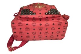 MCM Red Pink Large Visetos Laptop Backpack Gold Black Studded w/ Mini Coin Bag image 6