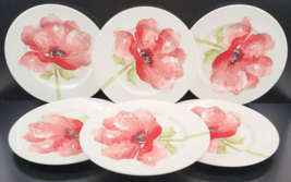 (6) Royal Stafford Red Poppy Dinner Plates Set Floral Dining Dishes England Lot - £66.85 GBP