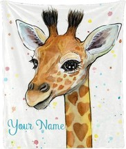 Custom Blanket with Name Text,Personalized Watercolor Giraffe, 50 X 60 inches - £33.80 GBP