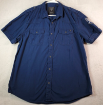 GUESS Shirt Men Large Blue 100% Cotton Short Sleeve Pockets Collared Button Down - £13.68 GBP