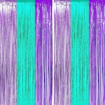 Teal Purple Tinsel Foil Fringe Curtains - Under The Sea Baby Shower Birthday Pho - £18.82 GBP