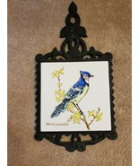 Cast Iron Trivet Ceramic Tile Blue Jay Song Bird Hand Painted Made in Japan - £20.32 GBP