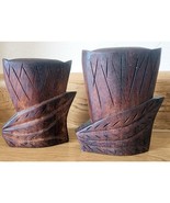 Unique Wooden 1970&#39;s Salt &amp; Pepper Shakers Hand Carved Leaf Type Pattern... - $11.67