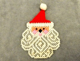 Lot of 2 Handmade Christmas Ornaments, Needlepoint Santa &amp; Light Bulb Reindeer - £11.70 GBP