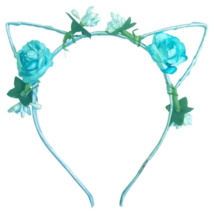 Charm Cat Ear Floral Flower Headband Kitten Halloween Hair Band - Blue Sky - £3.55 GBP