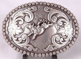 NOCONA Belt Buckle-Rodeo Western Bull Cowboy-Stamped-Vtg-Silver Tone - $18.74
