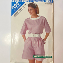 1989 Butterick 4180 Misses Top Shorts XS - XL Cotton Broadcloth Seersucker - $9.87