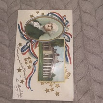 Antique George Washington Birthday Mt Vernon Patriotic Red White Blue Postcard - £3.92 GBP
