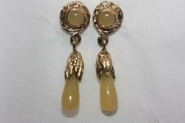 Vintage Fine 14K Yellow Gold Yellow Moonstone Briolette Dangle Drop Earrings - £176.46 GBP