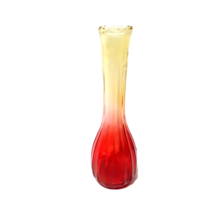  Amberina Glass Bud Vase 9 3/4&quot; Tall Orange Yellow Ombre Vintage Flowers - £12.37 GBP