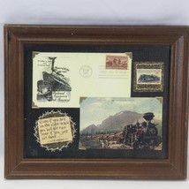 1303 Log train Postcard &amp; Stamp US Railroad Engineers of America Framed - $29.39