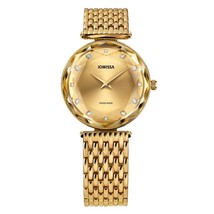 Facet Brilliant Cut Gold Plated Swiss Quartz Watch 15MM Band -Gold Dial - $569.99