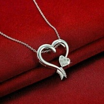 14K White Gold Plated 1.5Ct Round Cut Simulated Diamond Heart Shape Gift Pendant - £49.26 GBP