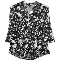 NWT Cocomo Plus Size 3X Black &amp; White Floral Studded Pintuck 3/4 Sleeve Top - £27.52 GBP