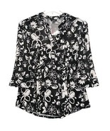 NWT Cocomo Plus Size 3X Black &amp; White Floral Studded Pintuck 3/4 Sleeve Top - £27.45 GBP