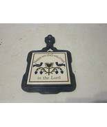 VINTAGE CAST IRON AND TILE KITCHEN TRIVET READS HAPPY ARE THEY WHO TRUST... - £7.98 GBP