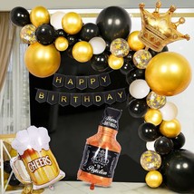 Black Gold Birthday Party Decorations Set Happy Birthday Confetti Balloons With  - £16.01 GBP
