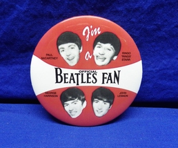 Vintage &quot;I&#39;m a Official Beatles Fan&quot; Pinback 3.5&quot;  - £15.98 GBP