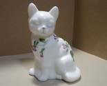 Vintage Fenton White Gloss Sitting Cat w/ Purple Hand painted Flowers - $40.48