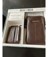 MARTA PONTI Brown Leather Phone Crossbody And Card Wallet Boxed Gift Set... - £59.77 GBP