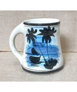 Santo Domingo Art Pottery Coffee Mug Cup Palm Trees Ocean Sailboat Tropical - £8.14 GBP