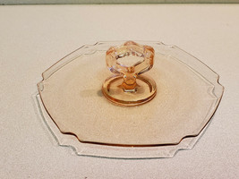 Vintage 6 1/2&quot; Pink Depression Glass Appetizer Tray with Handle - £11.30 GBP