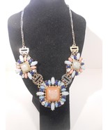 Vintage Chunky Statement Necklace With blue Plastic Silvertone - £14.67 GBP