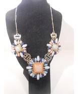 Vintage Chunky Statement Necklace With blue Plastic Silvertone - £14.39 GBP