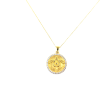Women&#39;s Necklace Cable Chain 14k Yellow Gold Minoan Bees of Malia Cubic Zirconia - £301.45 GBP